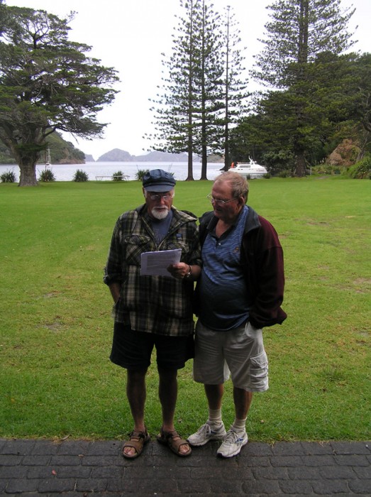 Local Islander, Bert and John singing a farewell ditty