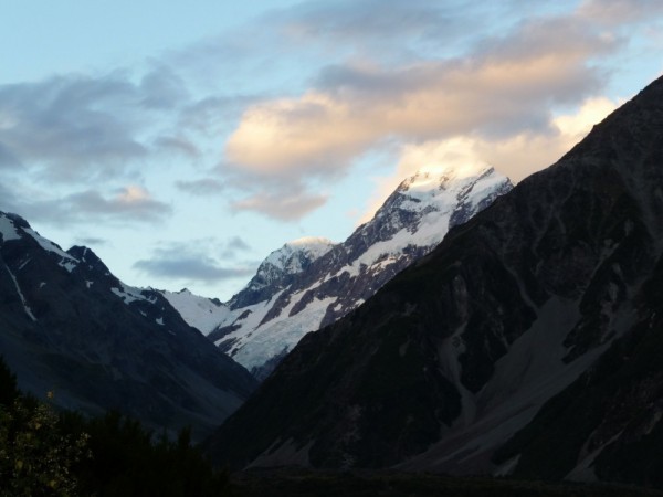 Mt Cook view from the restaurant, about 9pm.