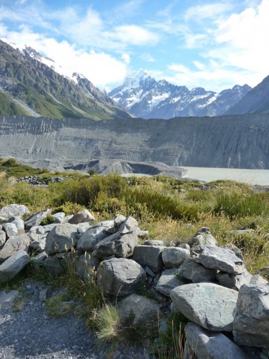 View from Kea Point - Mt Sefton and Footstool, the Hooker Valley, Mueller Glacier Lake and Aoraki/Mount Cook.