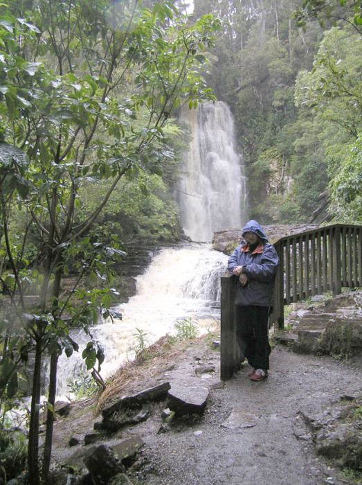 Wendy in her summer clothes at McLean Falls