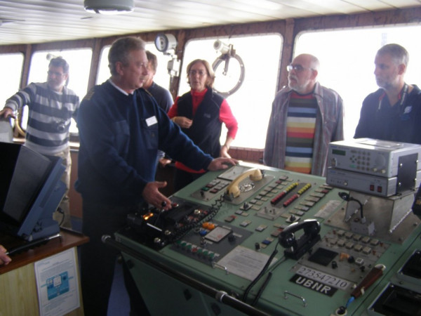 Captain Dmitri on the tour of the bridge